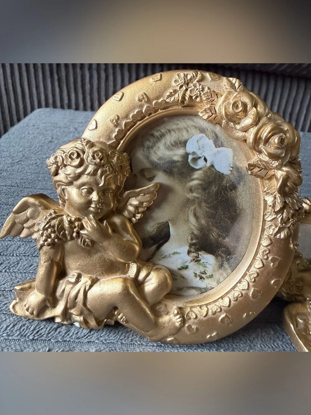 Lot of 3 Small Angel Vintage Gold Cherub Oval Picture Frames